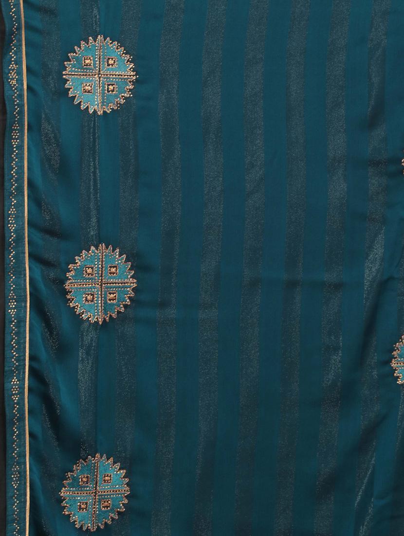 teal chiffon embroidered saree with blouse - 20755117 - Standard Image - 3