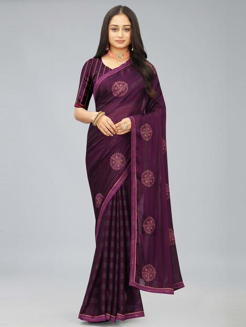 purple embroidered saree with blouse - 20755119 - Standard Image - 0