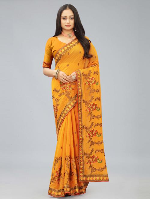 mustard embroidered saree - 20755124 - Standard Image - 0