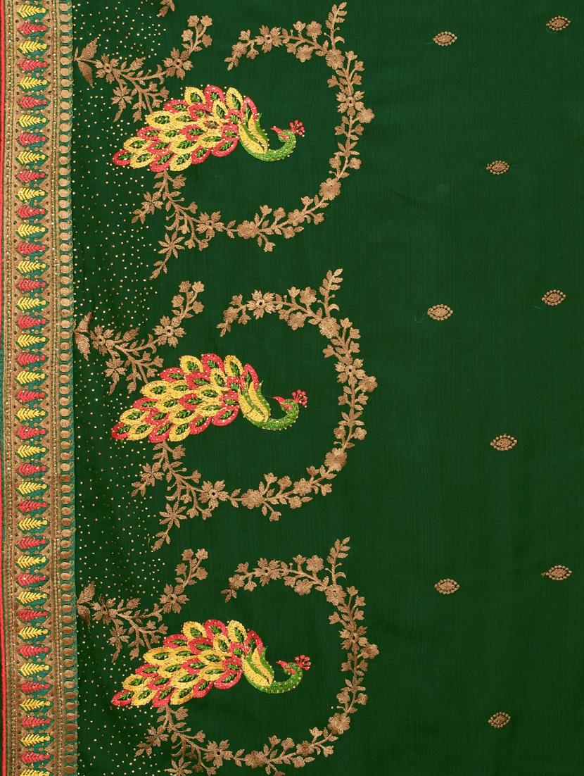 green chiffon embroidered saree with blouse - 20755126 - Standard Image - 3