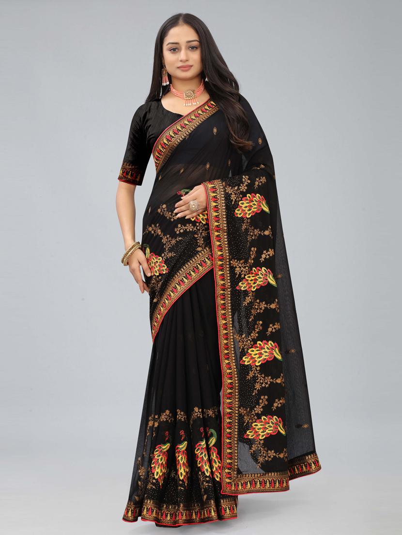 black chiffon embroidered saree - 20755127 - Zoom Image - 0