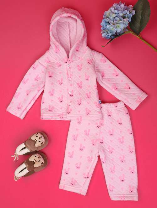 pink printed detailed hooded shirt & pyjama set - 20755265 - Standard Image - 0