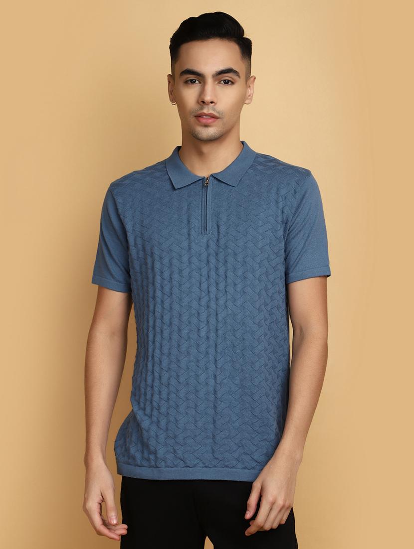men polo neck self design t-shirt - 20755270 -  Zoom Image - 0