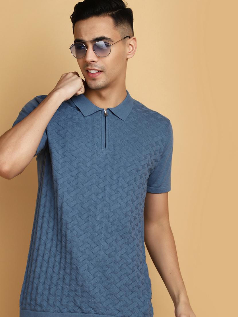 men polo neck self design t-shirt - 20755270 - Standard Image - 3