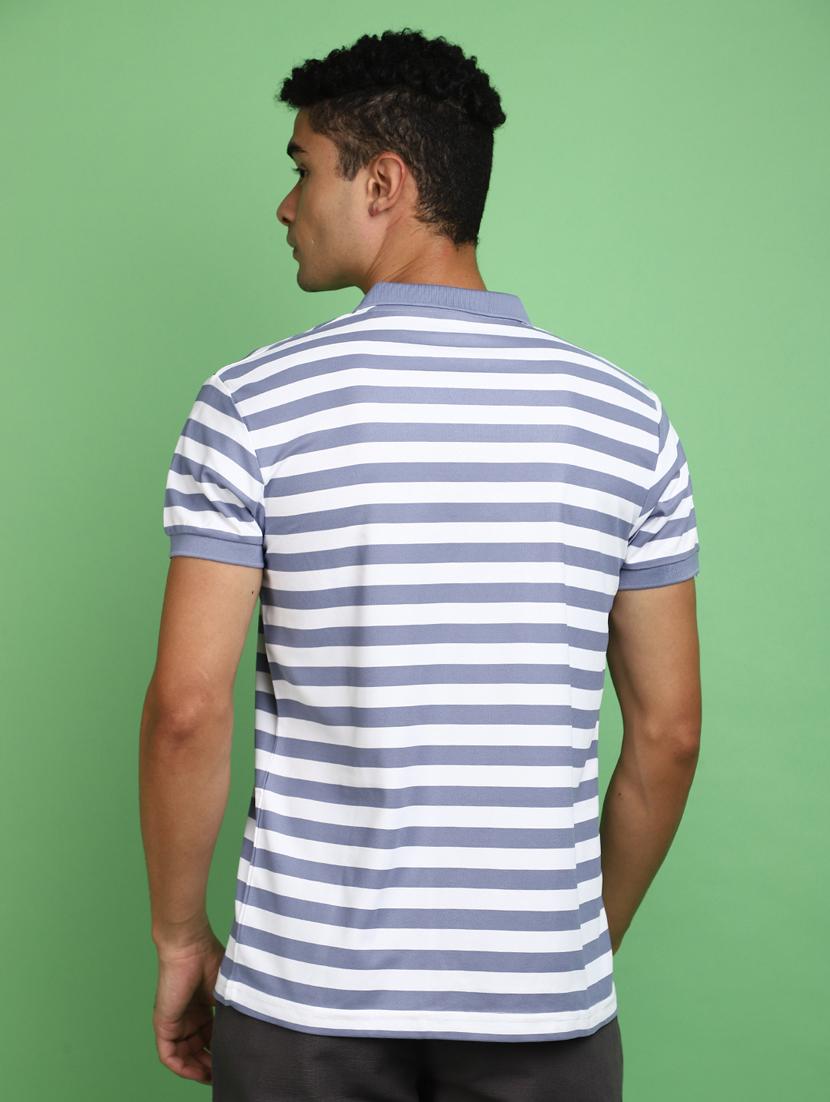 men striped print short sleeve polo t-shirt - 20755272 - Standard Image - 3