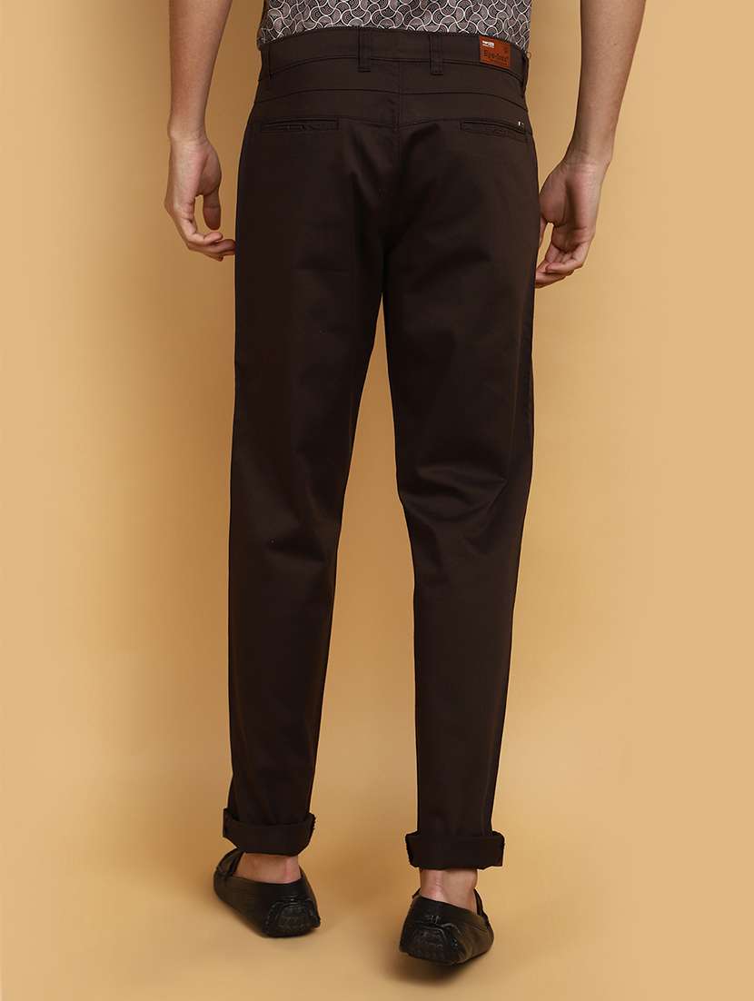 men solids brown chinos casual trouser - 20755395 -  Standard Image - 3