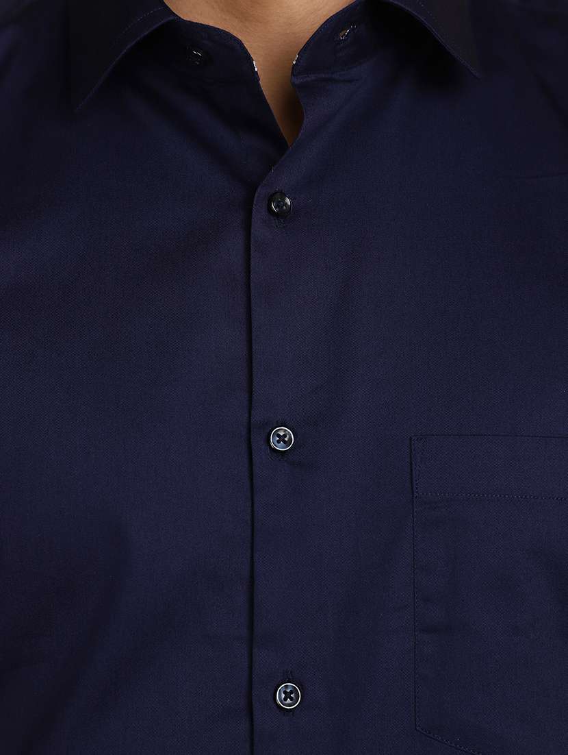 men navy blue regular fit solid formal shirt - 20755439 -  Standard Image - 3