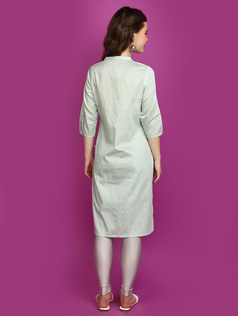 women green mandarin neck straight kurta - 20755487 - Standard Image - 3