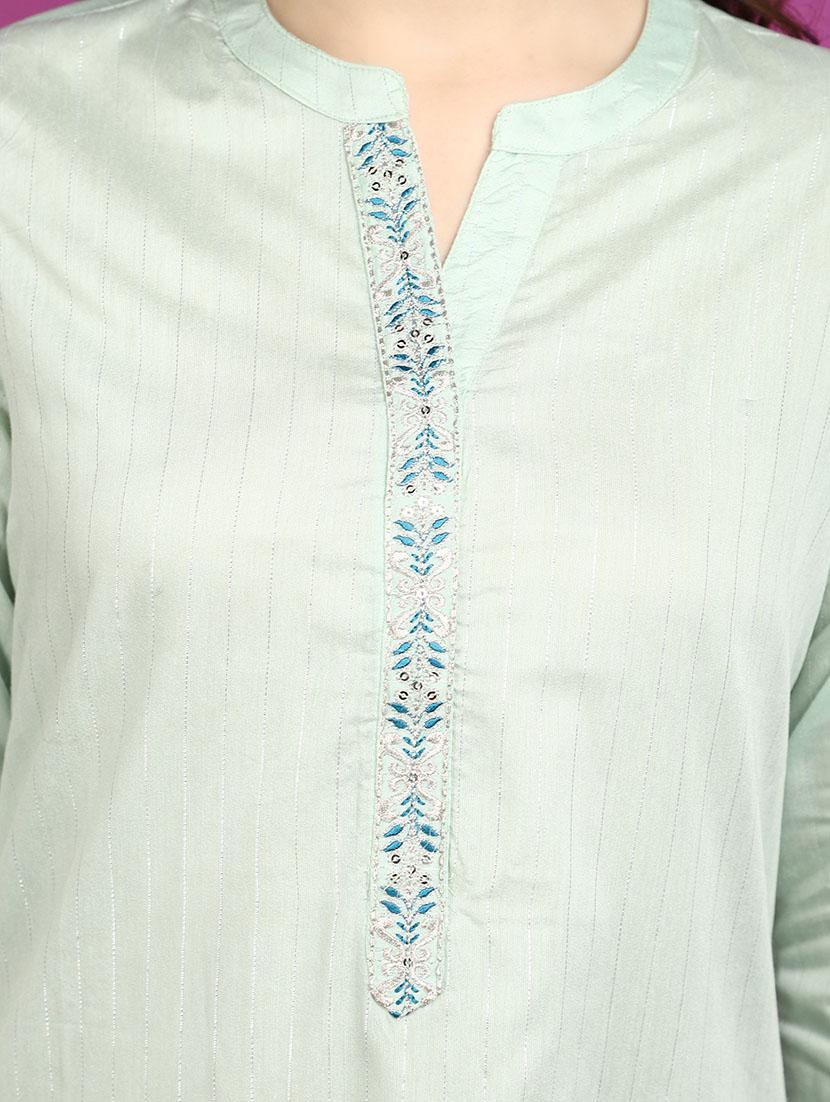 women green mandarin neck straight kurta - 20755487 - Standard Image - 5