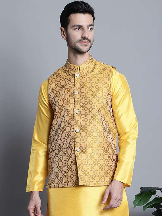 mustard silk blend nehru jacket