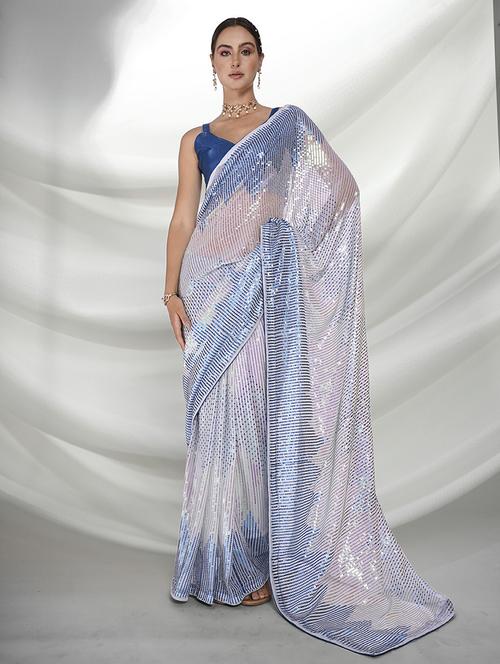 women light blue sequin work saree with blouse - 20755890 - Standard Image - 0