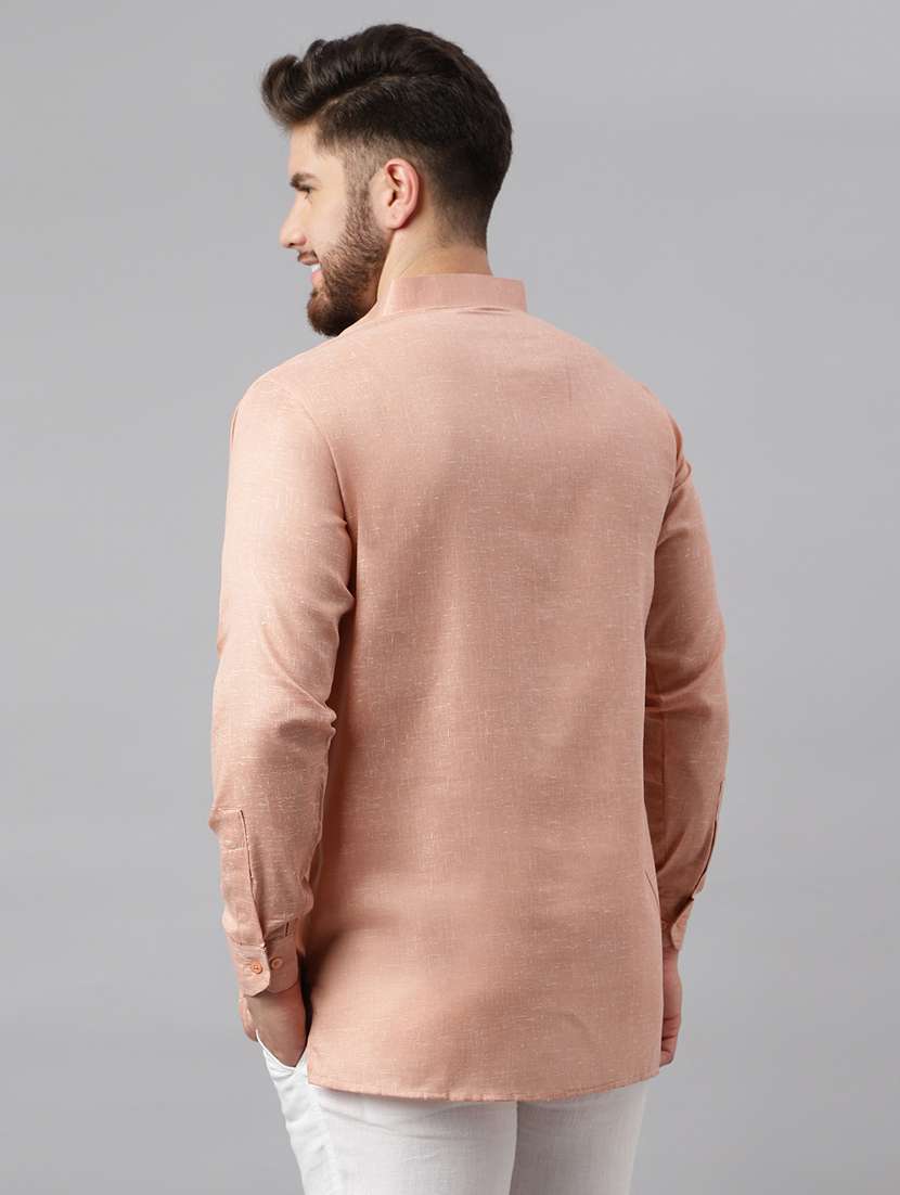 solid orange mandarin collar short kurta - 20755937 - Standard Image - 3