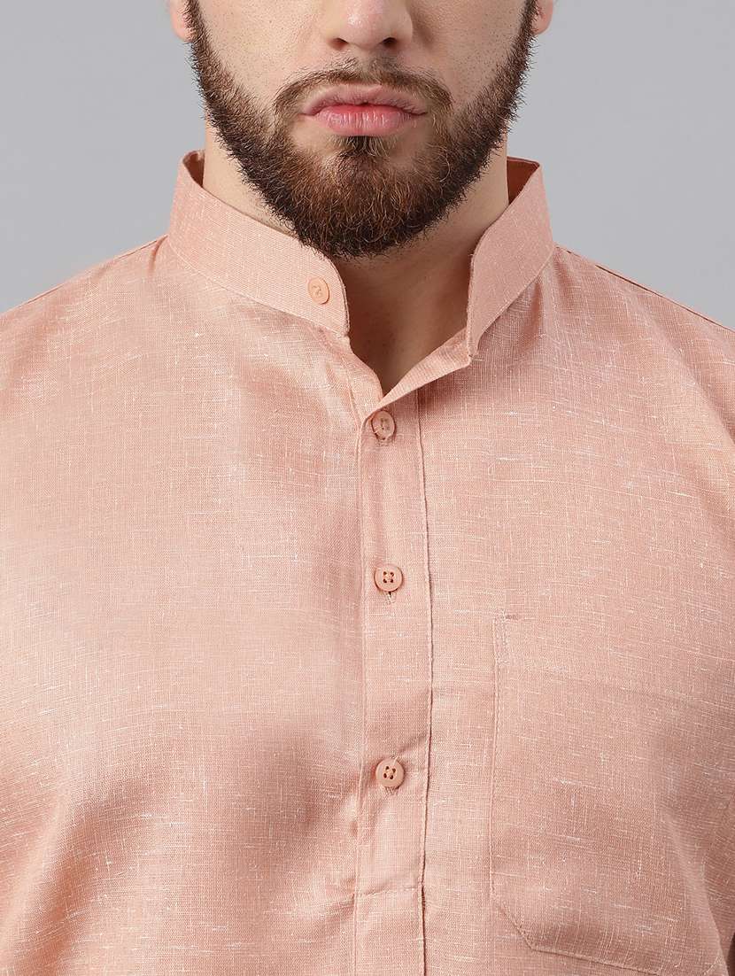 solid orange mandarin collar short kurta - 20755937 - Standard Image - 5