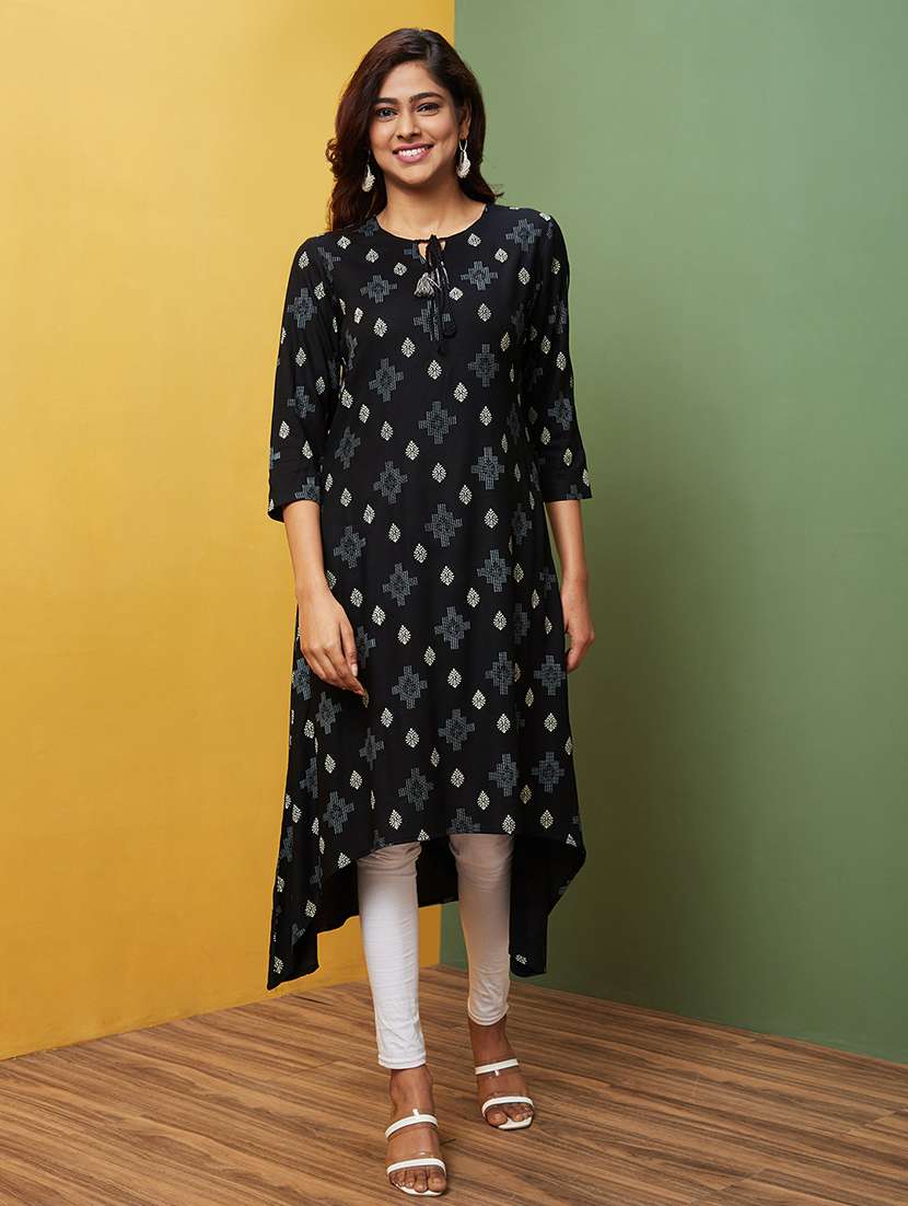 black ethnic motif a-line kurta
