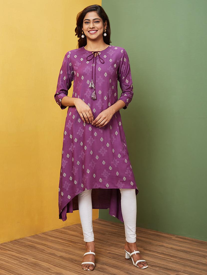 purple printed a-line kurta - 20755950 -  Zoom Image - 0