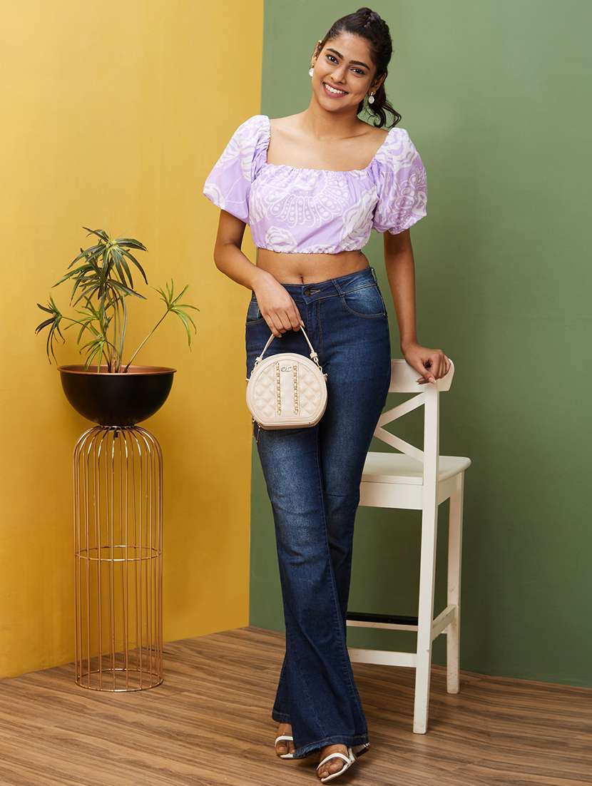 women square neck printed crop top - 20755969 -  Standard Image - 3