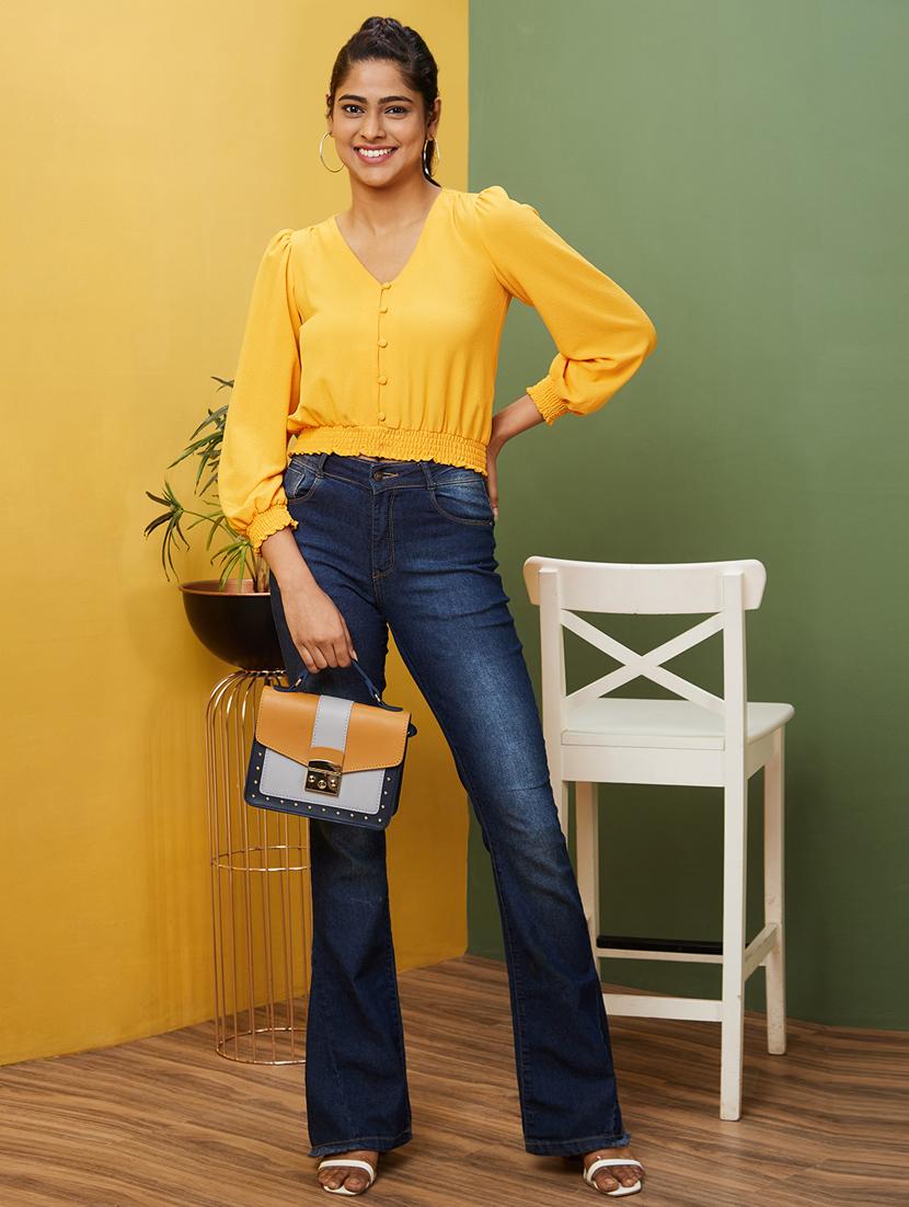 women solid puff sleeves blouson top - 20755978 - Standard Image - 3