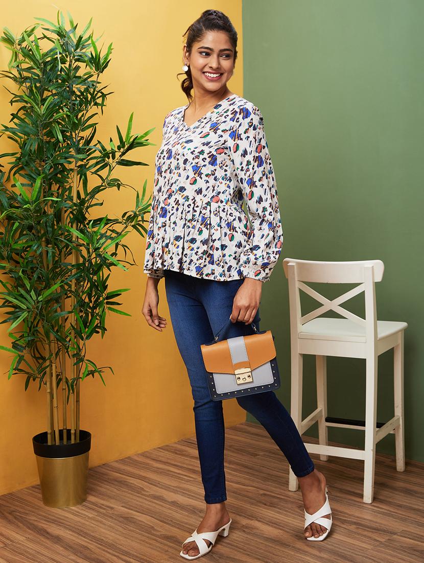 women printed puff sleeves peplum top - 20755985 - Standard Image - 3