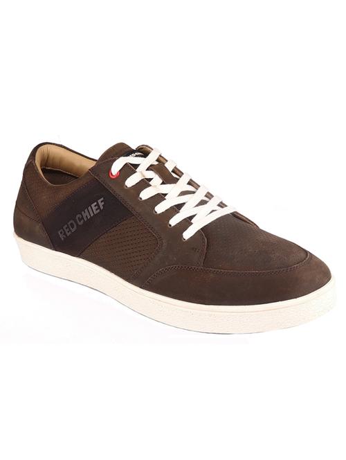 brown leather lace up sneakers - 20756022 - Standard Image - 0