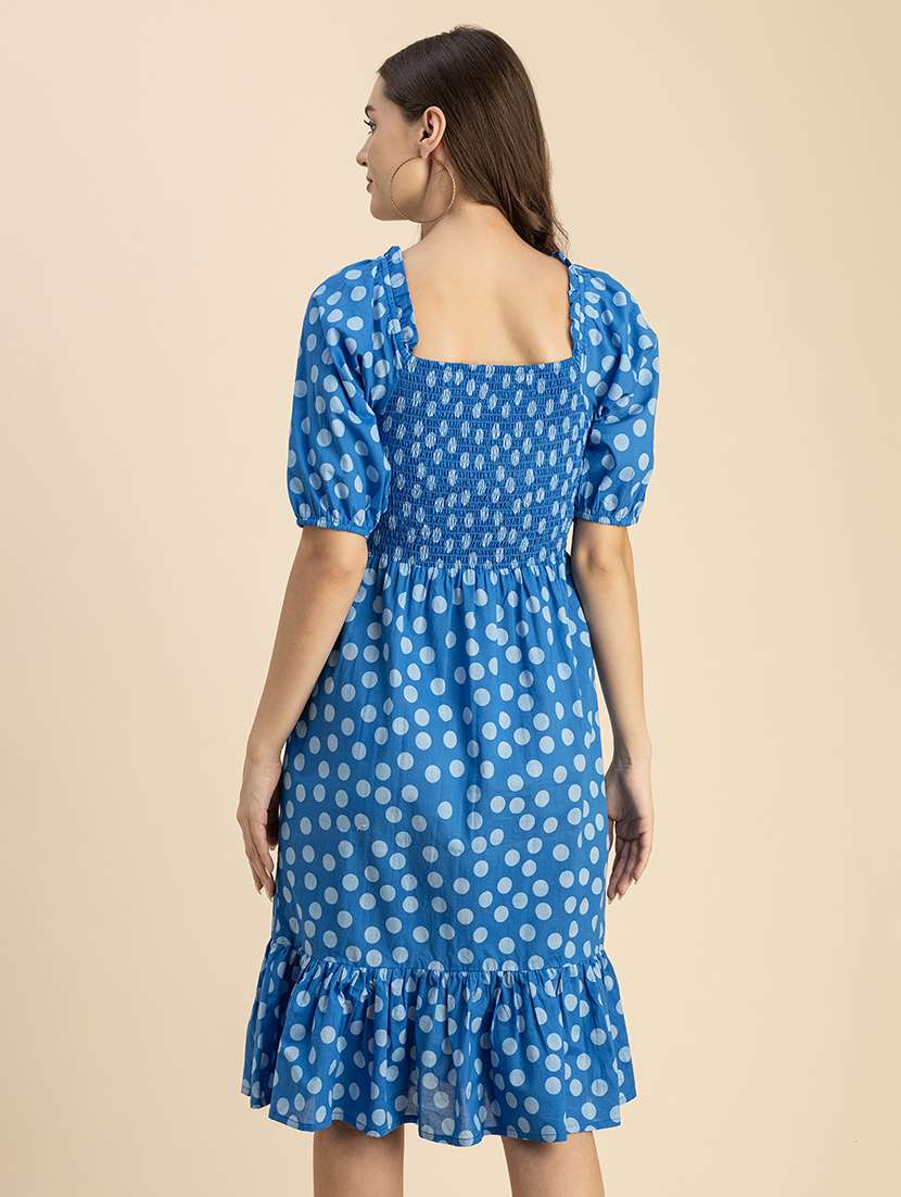 women polka doted puff sleeves tiered dress - 20756099 -  Standard Image - 3