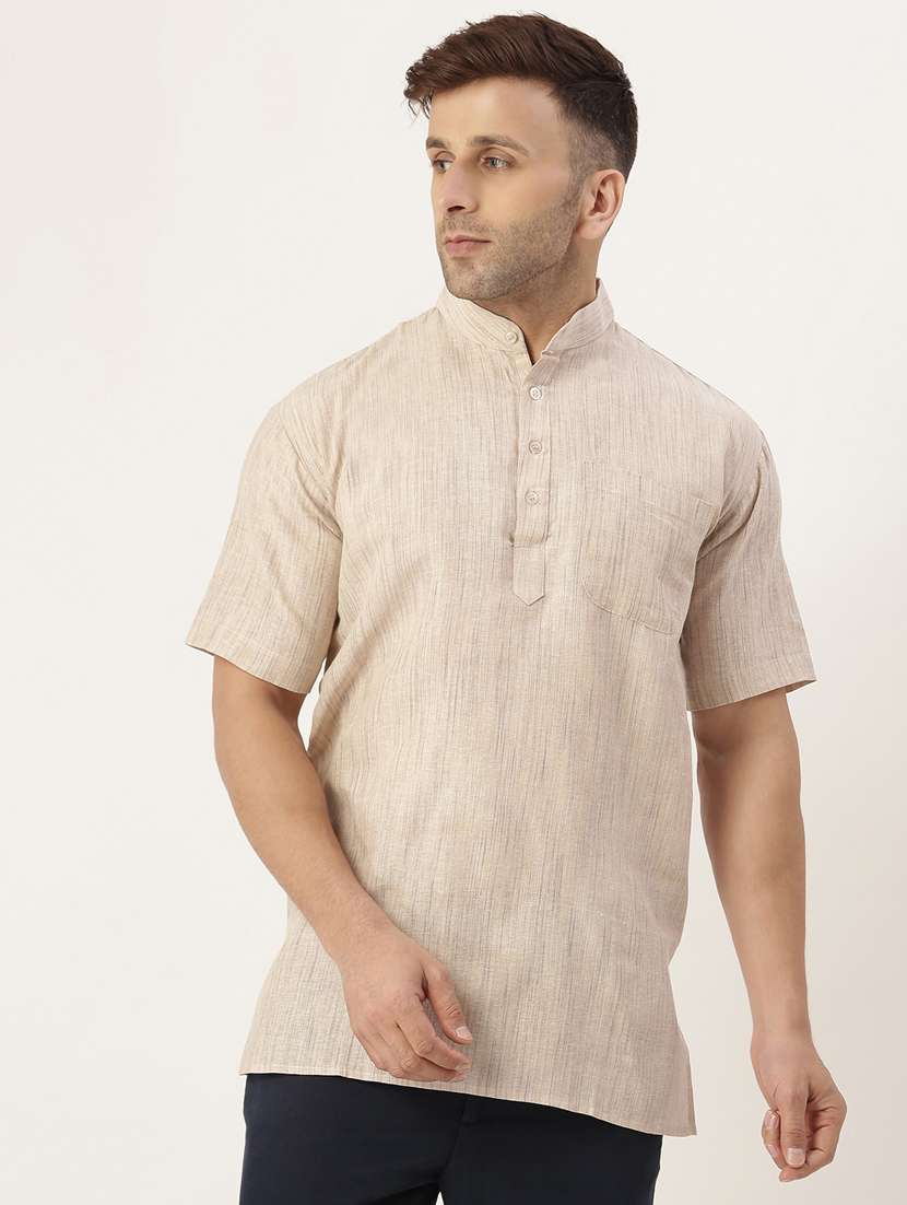 beige self design short kurta - 20756115 - Zoom Image - 0