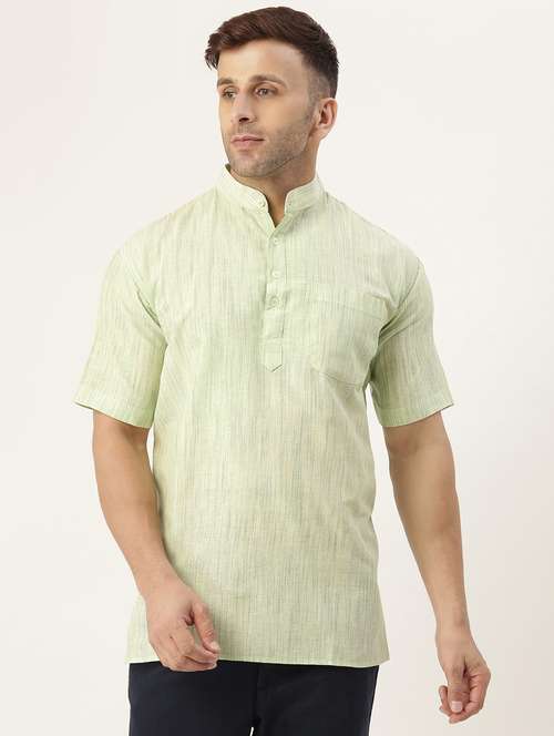 green self design mandarin collar short kurta - 20756123 - Standard Image - 0