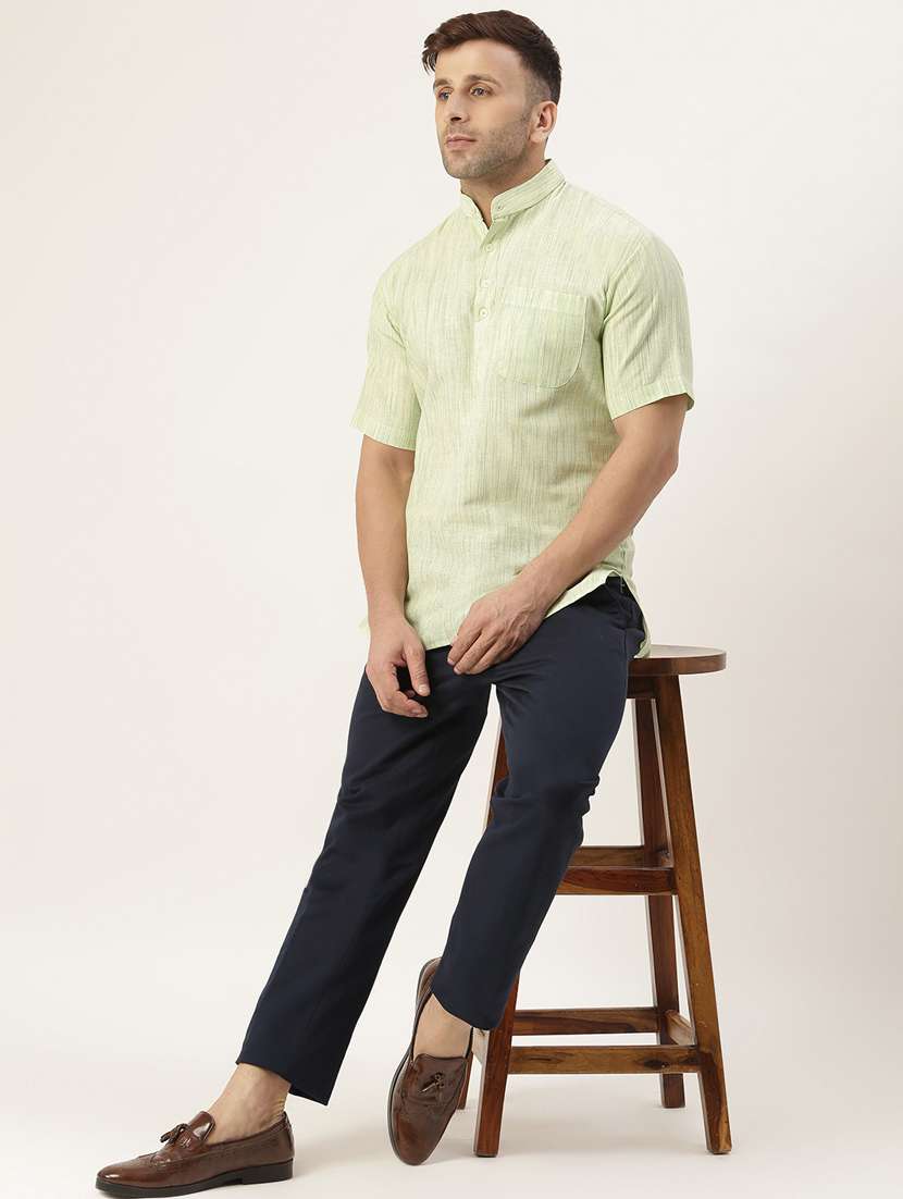 green self design mandarin collar short kurta - 20756123 - Standard Image - 3