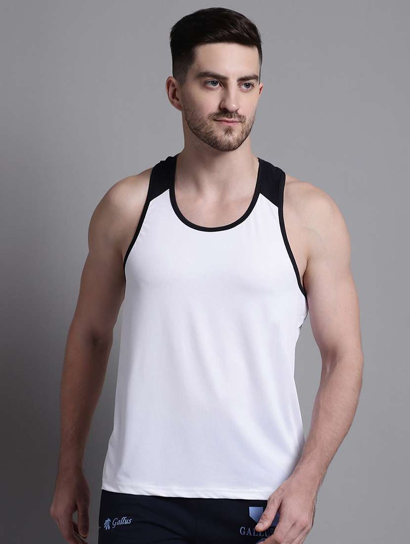 men scoop neck color block vest