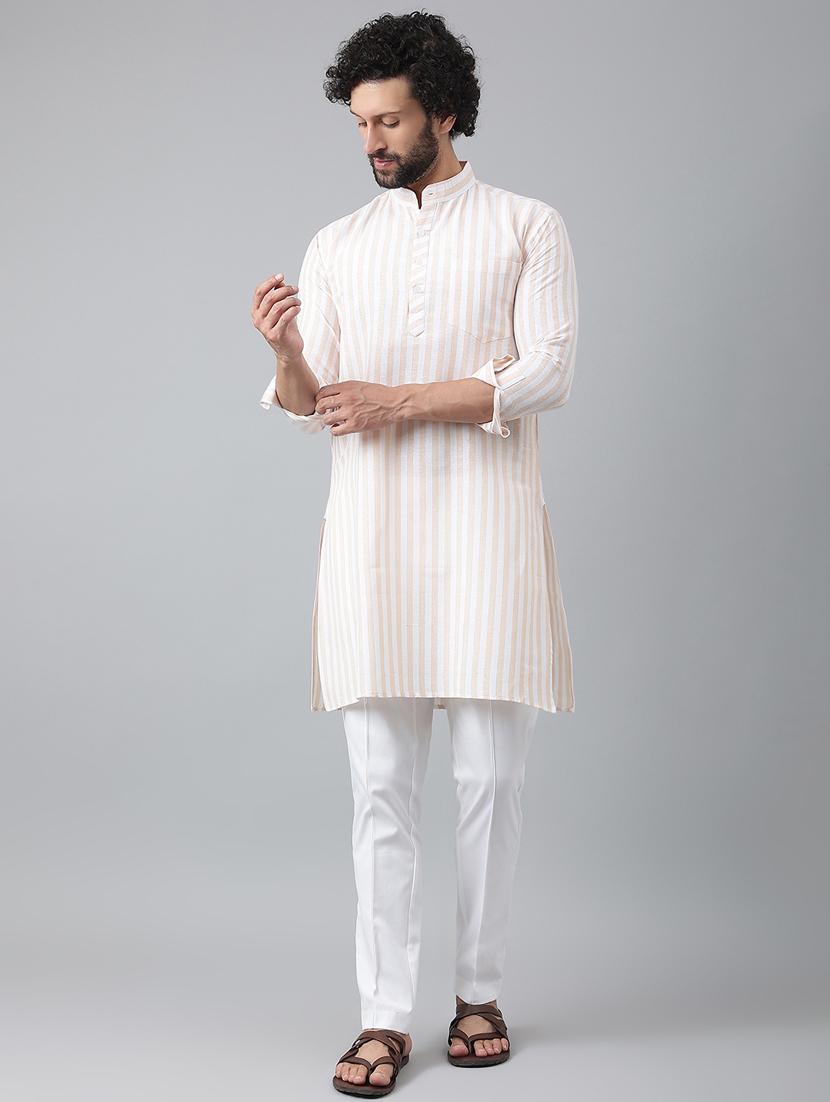 men mandarin neck striped kurta pyjama ethnic wear set - 20757260 - Standard Image - 3