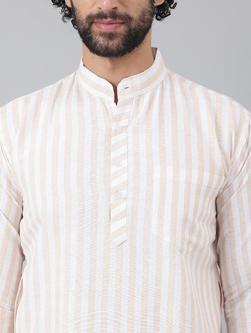 men mandarin neck striped kurta pyjama ethnic wear set - 20757260 - Standard Image - 5