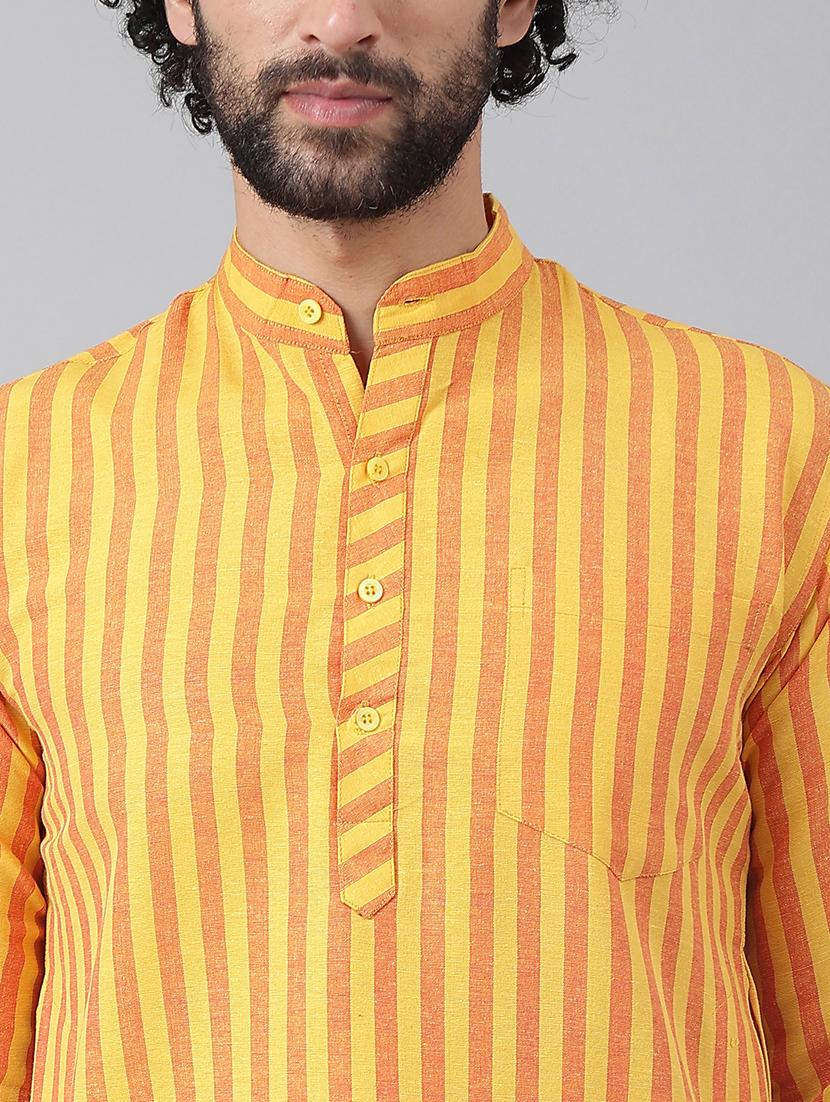 orange & yellow striped kurta pyjama set - 20757265 - Standard Image - 5