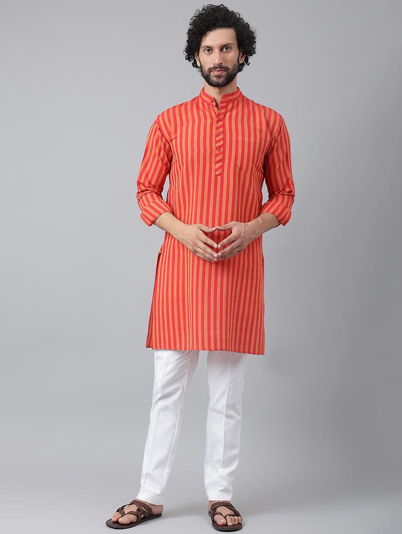 red & orange striped kurta pyjama set - 20757269 -  Zoom Image - 0