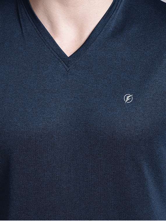 men navy blue slim fit v neck plain t-shirt - 20757343 - Standard Image - 3