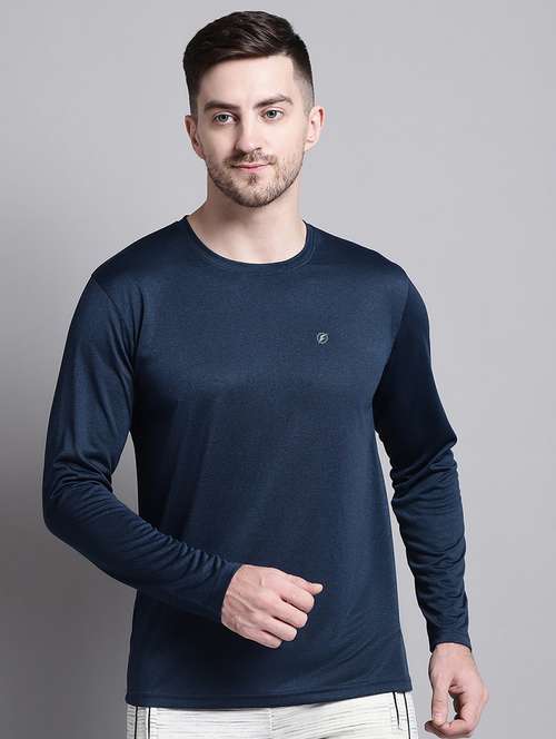 men navy blue round neck t-shirt - 20757347 - Standard Image - 0
