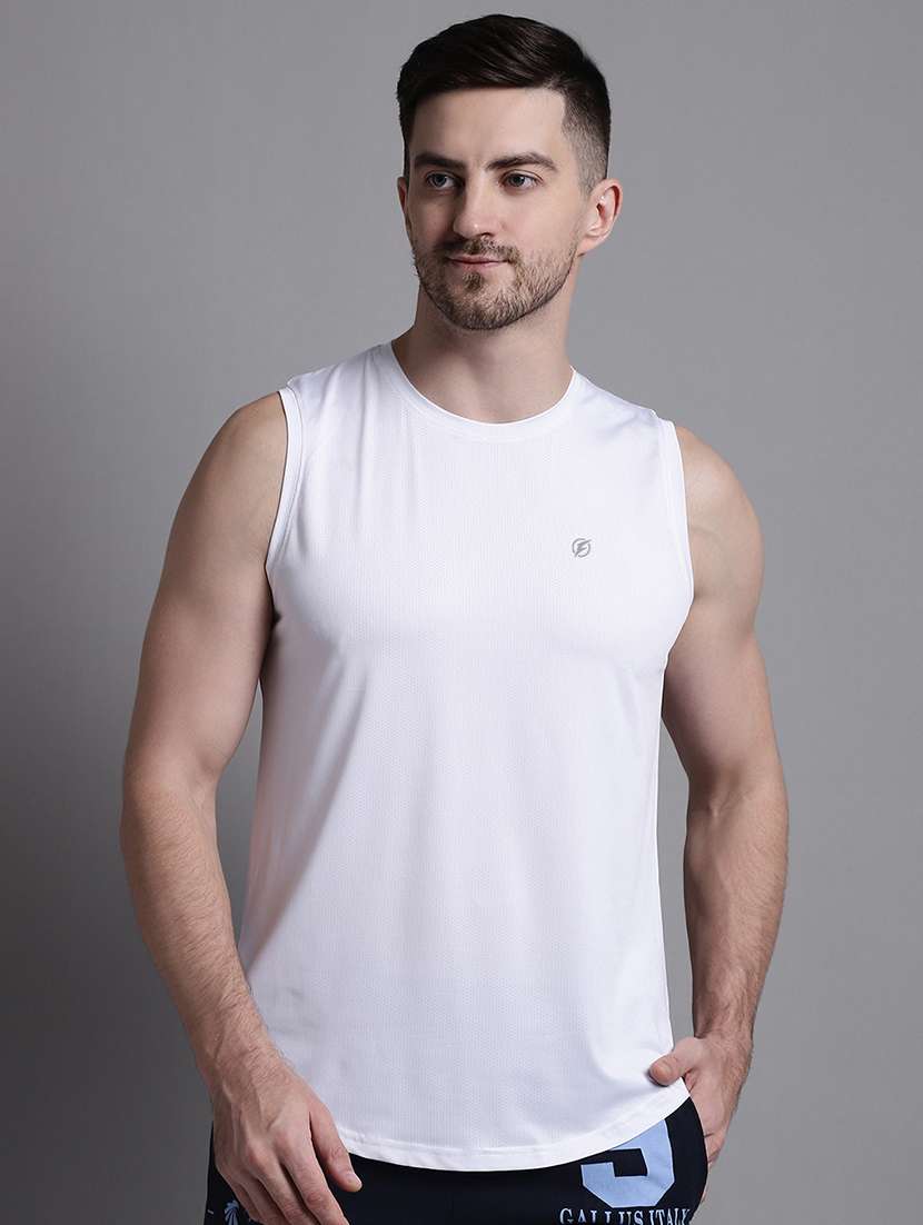 white sleeveless plain t-shirt