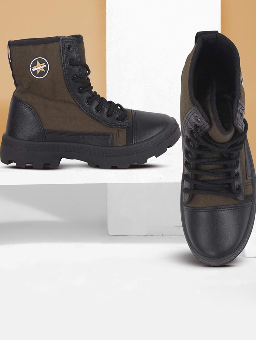 men olive green lace up hiking boots - 20757430 - Zoom Image - 0