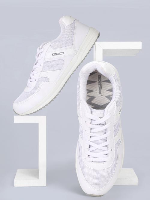 solid white lace up sport shoes - 20757454 - Standard Image - 0