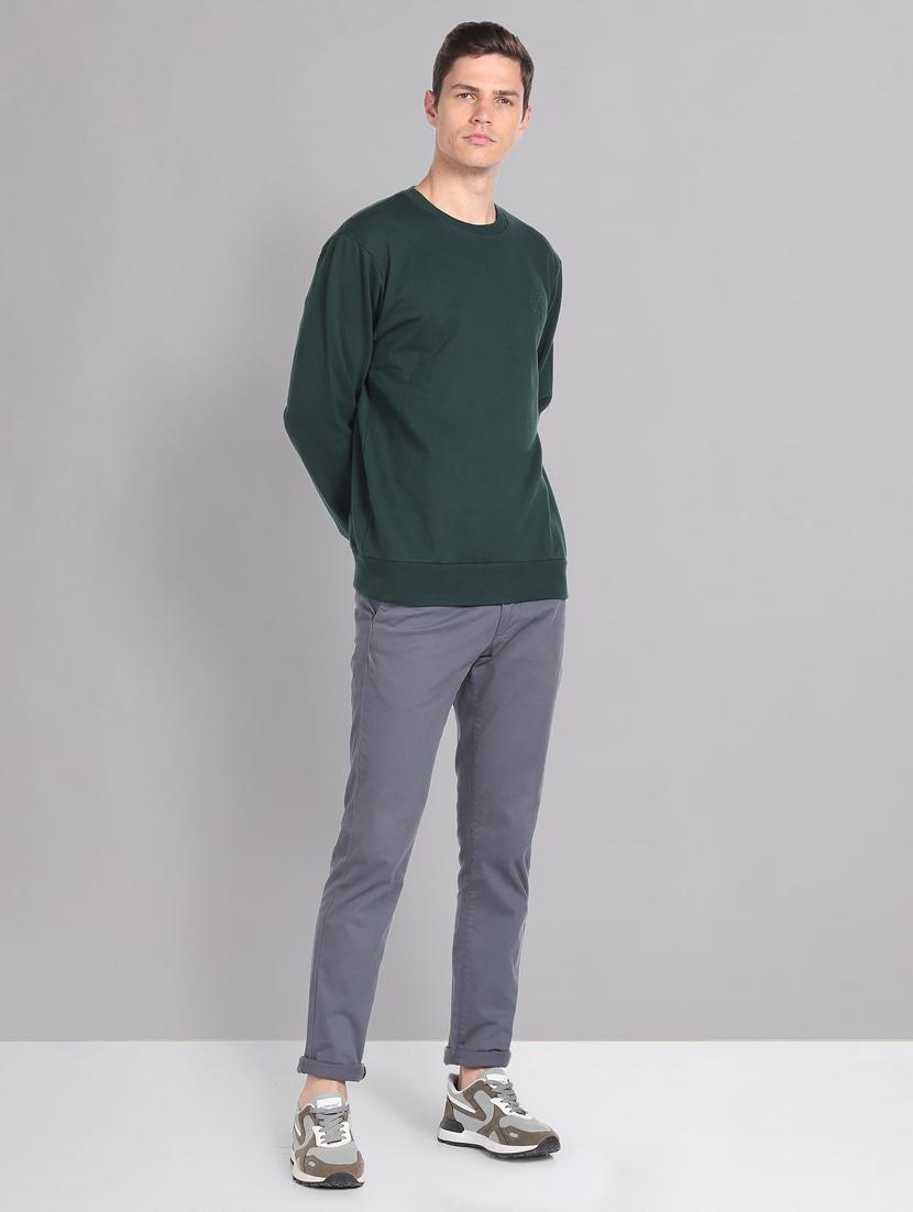 green plain round neck sweatshirt - 20757480 - Standard Image - 3