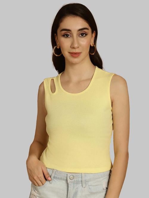 women yellow solid crop top - 20757498 - Standard Image - 0