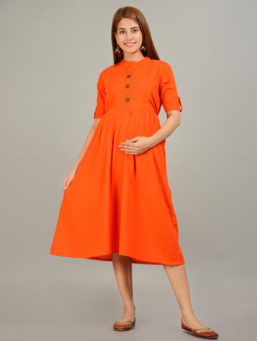 orange rayon maternity wear dress - 20757801 -  Standard Image - 0