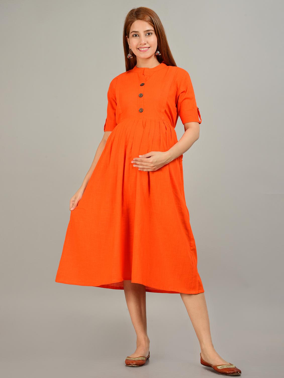 orange rayon maternity wear dress - 20757801 -  Zoom Image - 0
