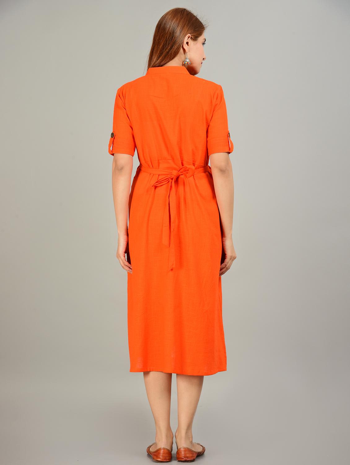 orange rayon maternity wear dress - 20757801 - Standard Image - 3