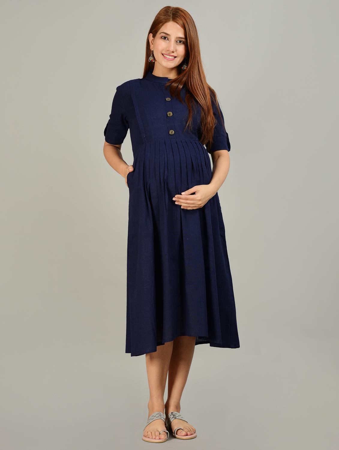 blue rayon maternity wear dress - 20757803 -  Zoom Image - 0