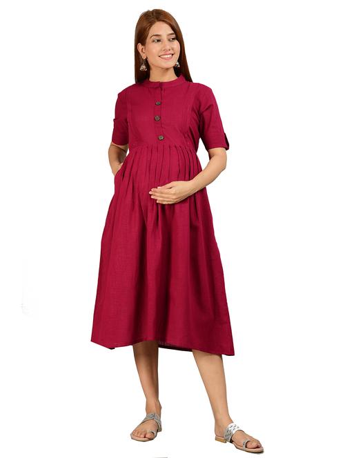 maroon rayon maternity wear dress - 20757804 -  Standard Image - 0
