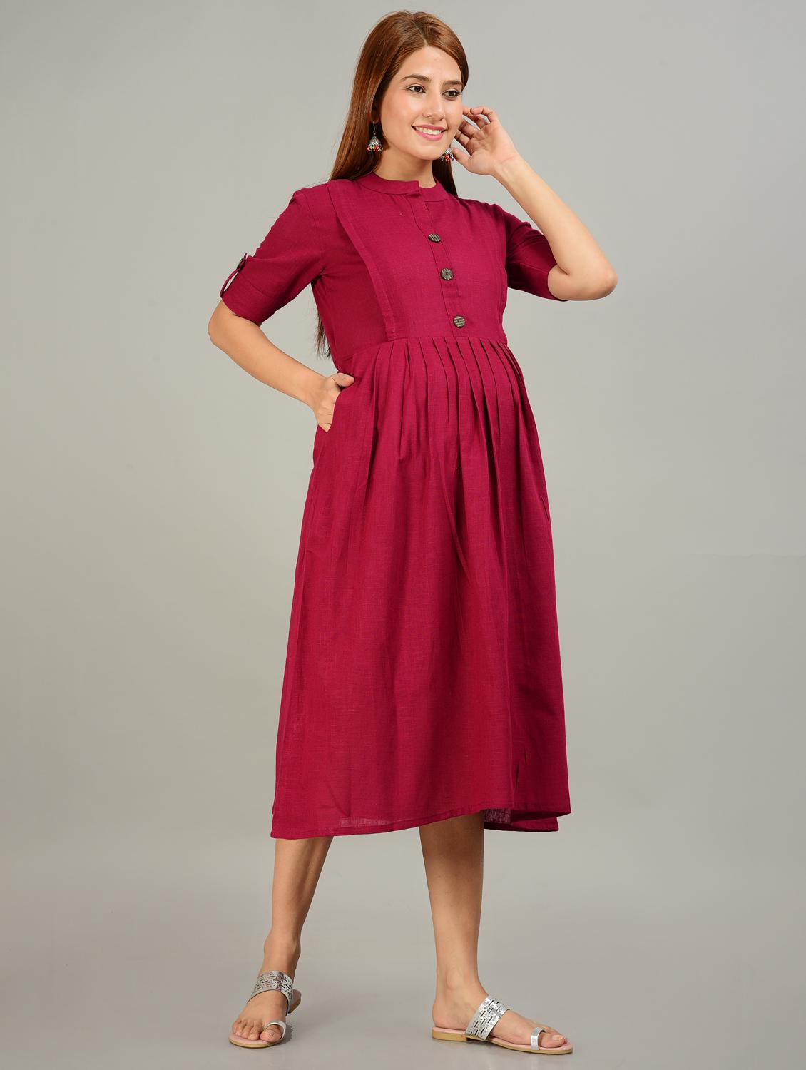 maroon rayon maternity wear dress - 20757804 - Standard Image - 3
