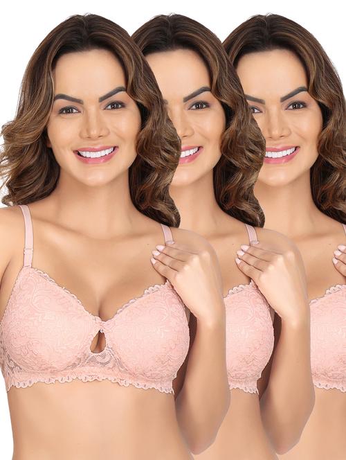 women pack of 3 pink net regular bra - 20758093 - Standard Image - 0