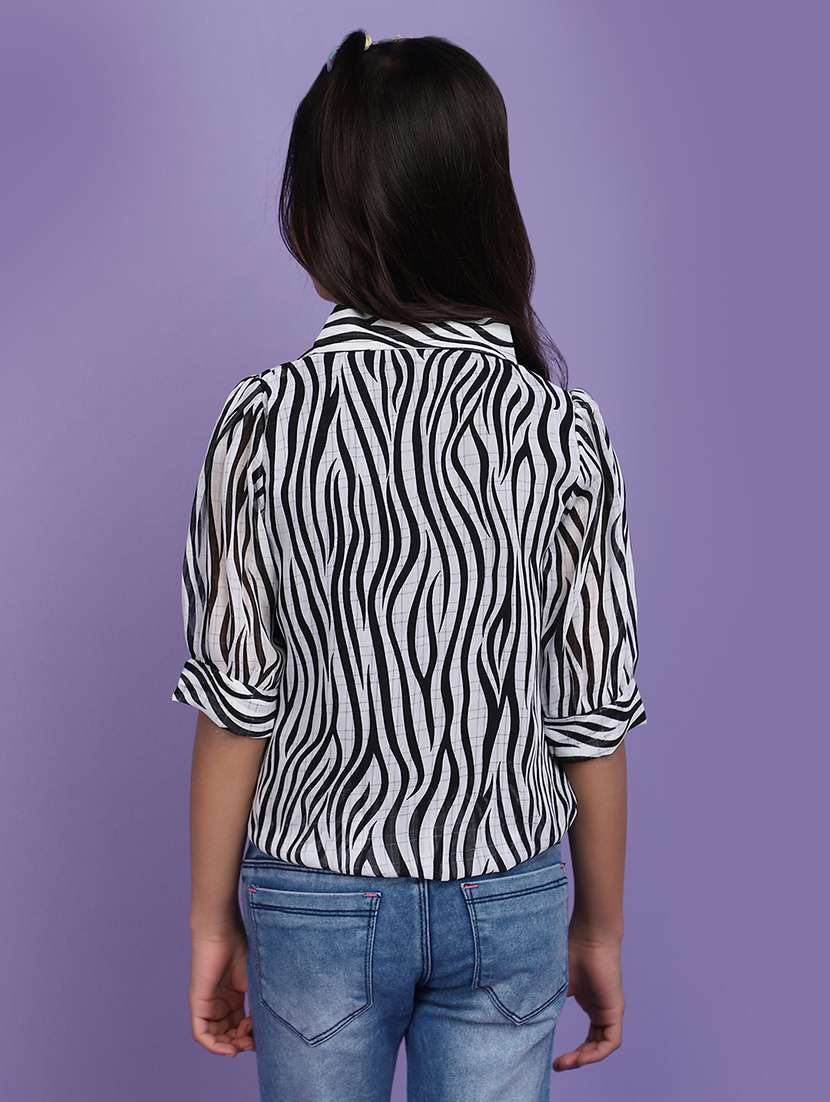 white printed knot detailed shirt style top - 20764173 -  Standard Image - 3