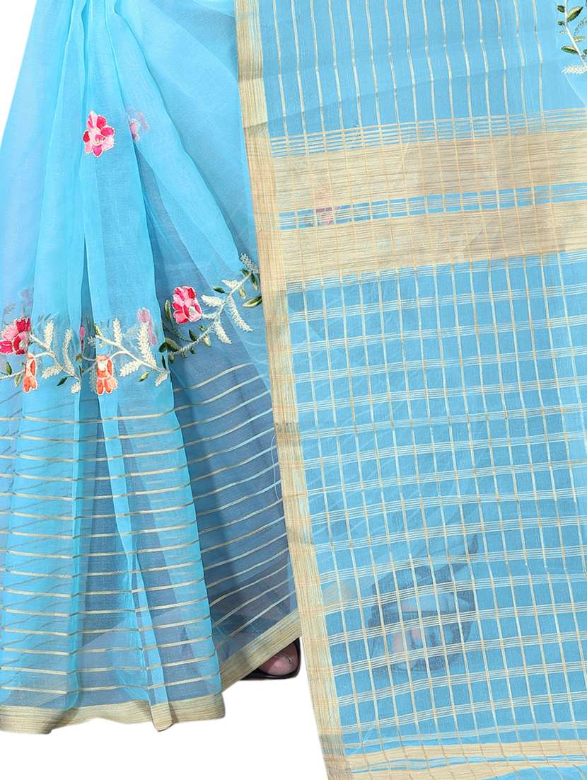 turquoise self design tussar saree with blouse - 20764717 -  Standard Image - 3