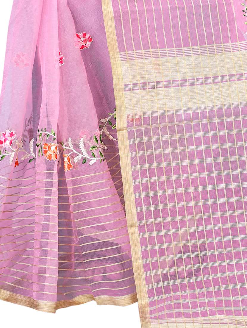 pink self design tussar saree with blouse - 20764721 -  Standard Image - 3