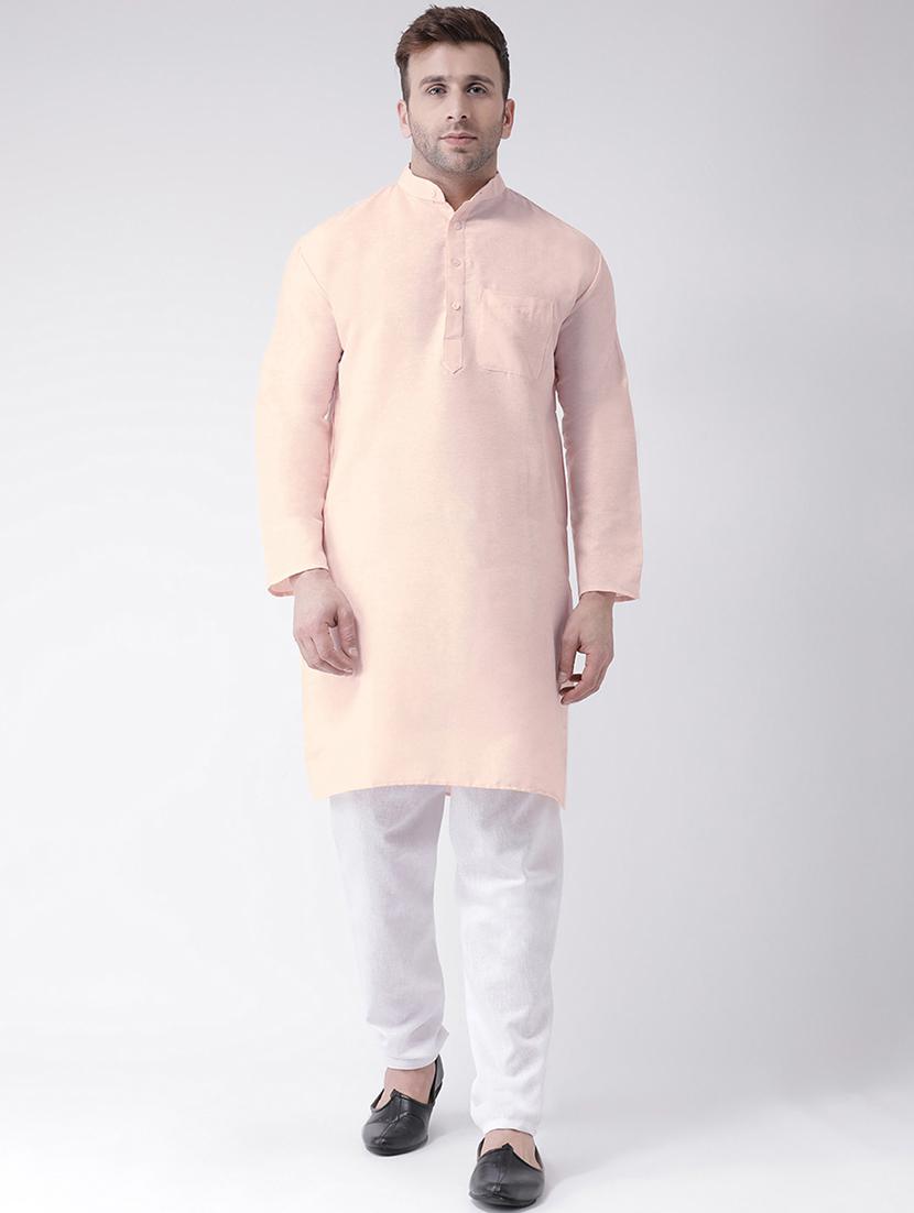 men peach solid kurta pyjama ethnic wear set - 20764732 - Zoom Image - 0